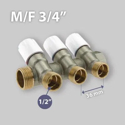 Obrázok produktu pre Šikmý rozbočovač s vonkajším/vnútorným závitom 3/4" s 5-cestnými uzáverovými skrutkami 1/2"M (16)