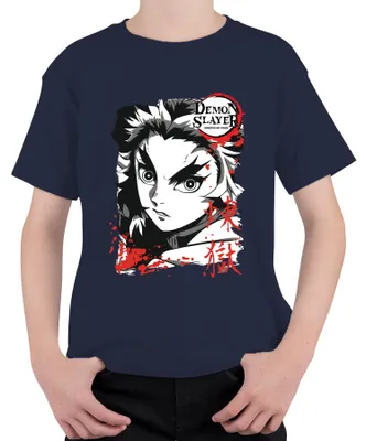 Immagine prodotto di Maglietta da bambino unisex dell'uccisore di demoni Kimetsu no Yaiba Rengoku Fire Anime Gift, Navy, 104