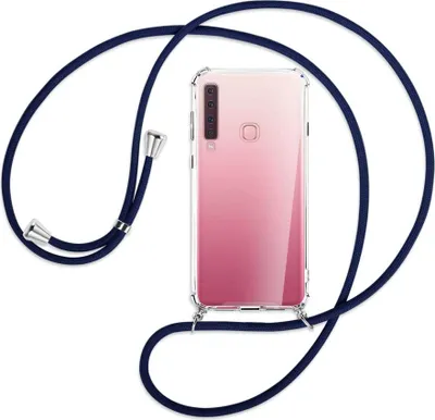 Produktbild von Handykette Backcover-Schutzhülle mit Band (Metall silberfarben) für Samsung Galaxy A9 2018 - dunkelblau