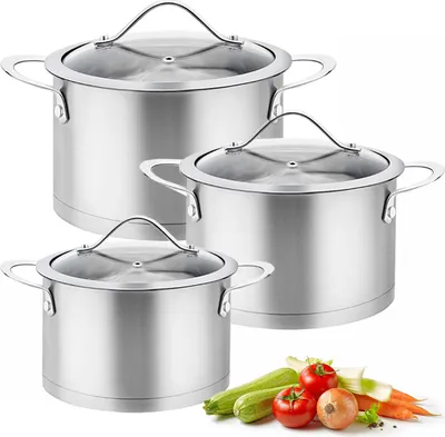 Zdjęcie produktu dla Zestaw 3 garnków stal nierdzewna zestaw garnki pokrywki gaz indukcja