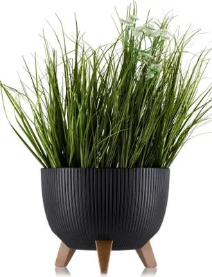 Zdjęcie produktu dla HowHomely doniczka okrągła 23 cm wysokości, ECO doniczka z nóżkami, czarna doniczka na balkon ogrodowy