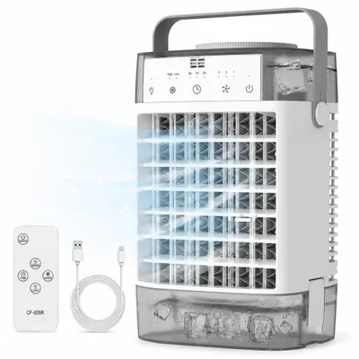 Produktbild von Mini Klimaanlage 4 in 1,Klimagerät Tragbar Leise,Ventilator mit Wasserkühlung 2 Modi 3 Geschwindigkeiten Timer RGB-Licht für Zimmer Camping