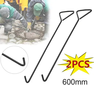 Produktbild von 2 Stück 60cm Kanalhaken Schachthaken Kanaldeckelheber Haken Für Kanaldeckel