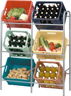 Produktbild von Axentia Flaschenkastenregal aus Stahlrohr, für 6 Kästen, 116x96x34 cm (HxBxT), silbergrau, zur Wandbefestigung inklusive Montagematerial, ohne Bücken erreichbar, vielseitig einsetzbar