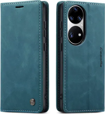 Produktbild von Huawei P50 Pro Hülle, Retro Kunstledertasche mit Standfunktion Schutzhülle für Huawei P50 Pro Blau