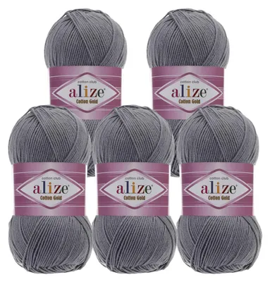 5 x 100g Strickgarn Alize Cotton Gold Uni Klassikgarn Häkelgarn dunkelgrau
