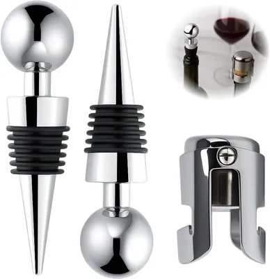 Image de Bouchons pour bouteilles de champagne - Lot de 3 - Bouchon pour vin - Bouchon pour bouteille - Fermeture pour bouteille de champagne - 2 bouchons pour bouteilles de champagne + 1 bouchon pour bouteille de vin