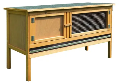 Obrázek produktu pro Dřevěná klec pro králíky s odklápěcí střechou, 2 dvířka, 115 × 44 × 65 cm