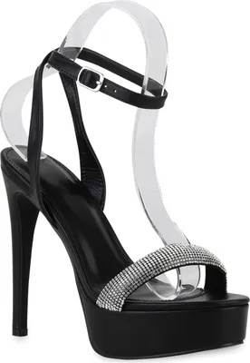 Produktbild von VAN HILL Damen Plateau Sandaletten Stiletto Party Strass Plateau-Schuhe 840042, Farbe: Schwarz, Größe: 38