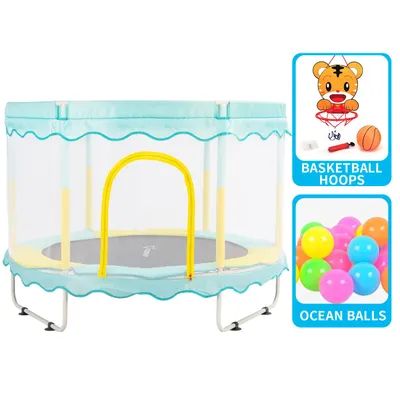 Produktbild von FOXSPORT Kinder Trampolin Ø 150 cm - mit Sicherheitsnetz, Randabdeckung -  Gartentrampolin - Outdoor/Indoor Spielzeug- Blau