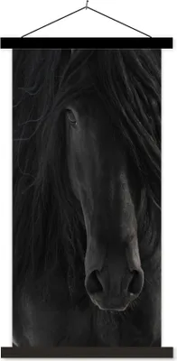 Produktbild von MuchoWow® Textilposter Pferd - Friese - Porträt 90x180 cm mit schwarzem Rahmen - Dekoration Wohnzimmer