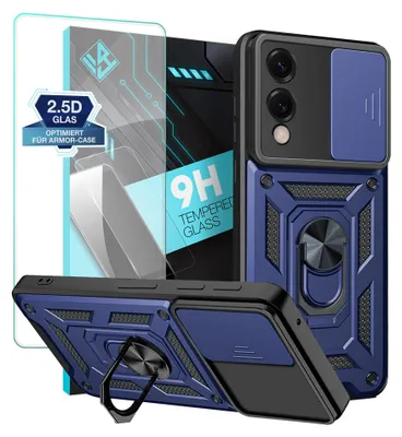 Produktbild von Armor Handyhülle für Samsung Galaxy S25 Edge mit 9H Displayglas Displayschutz Kameraschutz Handy Panzer Case Cover Schutzhülle Outdoor Farbe: Blau