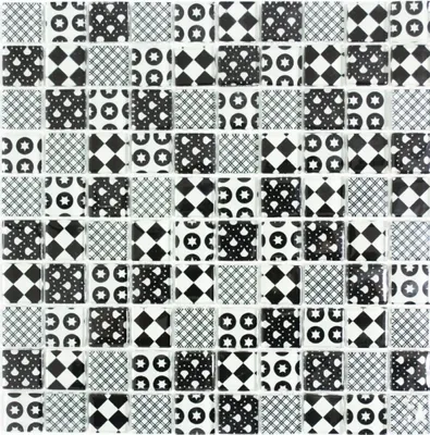Produktbild von Retro Vintage Mosaikfliese Transluzent weiß Glasmosaik Crystal Optik schwarz MOS88-8OP5_f | 10 Mosaikmatten