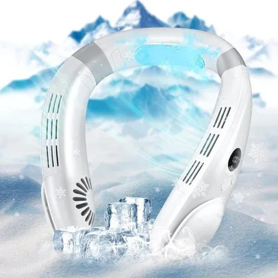 Immagine prodotto di Ventilatore elettrico portatile con funzione rinfrescante｜Ventilatore portatile da collo｜Ventilatore ricaricabile, a mani libere e senza pale, ideale per palestra, ufficio, viaggi e campeggio｜Ventilatore personale da collo a 3 velocità