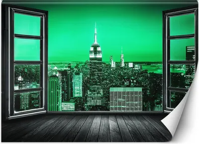 Produktbild von Vlies fototapete Blick aus dem Fenster Grüne Stadt 450x315 cm Feeby Grün inkl. Kleber einfache Montage