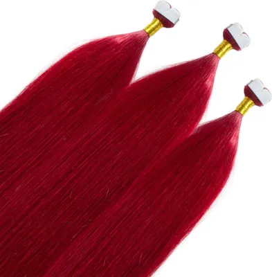 Produktbild von hair2heart Premium Mini Tape Extensions Echthaar - 12 Tapes 40cm 0/44 rot intensiv