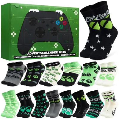 Produktbild von Xbox Socken Adventskalender 2026 Jungen und Teens 24 Paar Adventskalender Socken für Gamer Grün