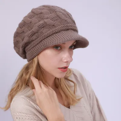 Produktbild von Wintermütze Damen Mütze mit Shirm Damen Schirmmütze Damen Baskenmütze Beanie Barett Warm Strickmütze Winter Fleece Innerhalb Gefütterte Mütze Damen