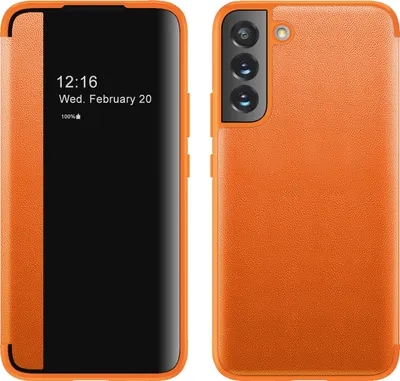 Produktbild von Galaxy S22 5G Hülle, Schlank Kunstleder Klapp Ledertasche Schutzhülle für Samsung Galaxy S22 5G Orange
