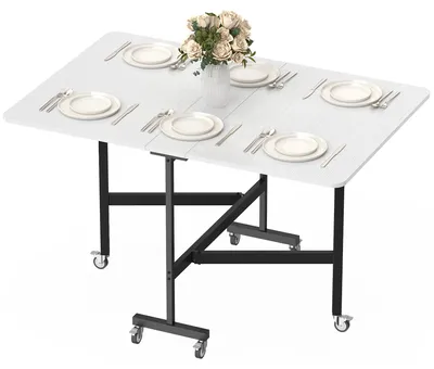 Produktbild von HOMCOM Esstisch, Küchentisch mit Rollen, Klapptisch für 4-6 Personen, Weiß