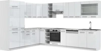 Immagine prodotto di Cucina angolare completa Vicco Fame-Line Bianco lucido/bianco 347 x 60 cm , PL Marmo, Model 47302