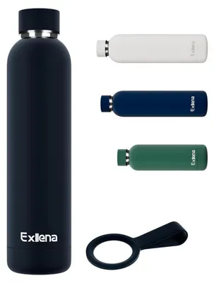 Image de Bouteille isotherme en acier inoxydable, 750 ml, noire, maintien du froid pendant 24 heures / maintien au chaud pendant 12 heures, étanche, avec poignée en silicone