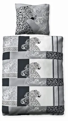 Produktbild von JACK Biber Bettwäsche 2 tlg. 135x200cm Leopard Leomuster Schwarz Weiß Baumwolle Weich Kuschelig