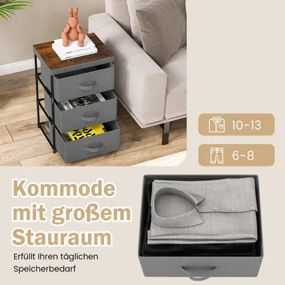 Produktbild von Nachttisch mit Stoffschubladen, Metallgestell, 2er-Pack, Grau
