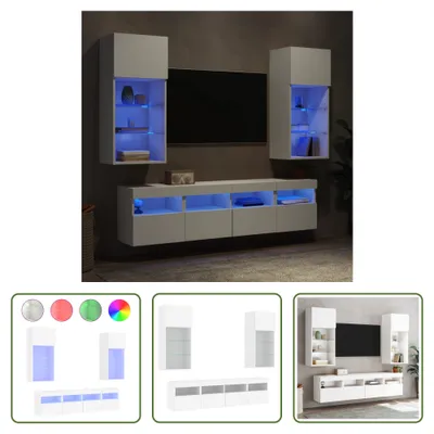 Obrázek produktu pro The Living Store 5dílná nástěnná skříňka s LED osvětlením bílý materiál na bázi dřeva