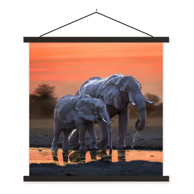 Produktbild von MuchoWow® Textilposter Elefant - Tiere - Sonnenuntergang - Wasser - Orange 40x40 cm mit schwarzem Rahmen - Fotos