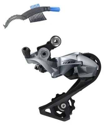 Produktbild von Shimano 105 RD-R7000-SS Schaltwerk 11-fach kurzer Käfig - Silber inkl. maxxi4you Fahrrad Kettenbürste