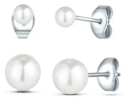 Produktbild von Kruwen Silber Stahl Perlen Ohrringe Set ( 2 Paar Ohrringe)