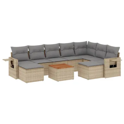 Produktbild von vidaXL 10-tlg. Garten-Sofagarnitur mit Kissen Beige Poly Rattan