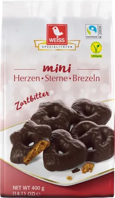 Obrázek produktu pro Weiss Mini srdíčkové preclíky s hvězdičkou tmavě hnědé perníkové 400g