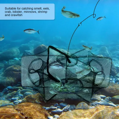 Produktbild von 6 Löcher Automatisches Fischernetz Garnelenkäfig Nylon Faltbare Krabbenfischfalle Cast