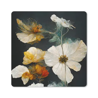 Produktbild von MuchoWow® Mauspad Mousepad Blumen - Pflanzen - Schwarz - Weiß 20x20 cm - Mousepads - Maus Mat - Pad - Mausunterlage - Desk Mat - Bureauartikeln