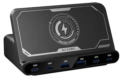 Obrázok produktu pre Bezdrôtová nabíjačka Blitzwolf BW-S27, 160 W, 2x USB-A, 4x USB-C, 15 W, čierna