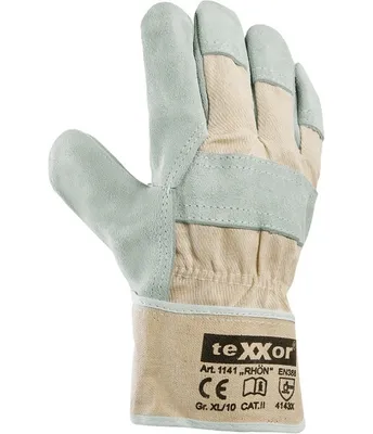 Produktbild von teXXor® Rindkernspaltleder-Handschuhe RHÖN 11, Leder natur/Drell weiß
