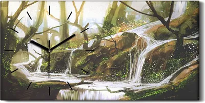 Produktbild von Küche Wohnzimmer Wand Leinwand Uhr 60x30 Wand Kunst Wasserfall in Wald Malerei - schwarze Hände