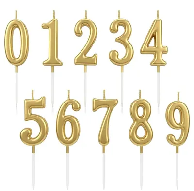 Zahlenkerzen 0-9, 10 Stück, Gold, 10,5 cm, Geburtstagskerzen