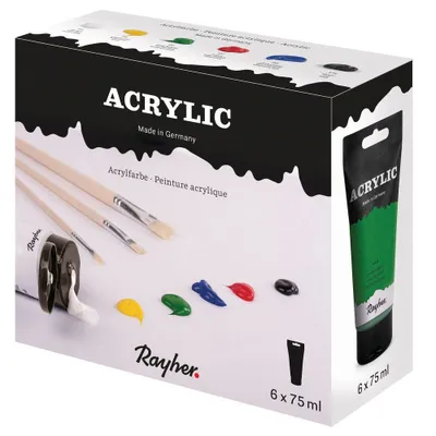 Produktbild von Rayher Acrylic-Set Acrylfarben farbsortiert 6 x 75,0 ml
