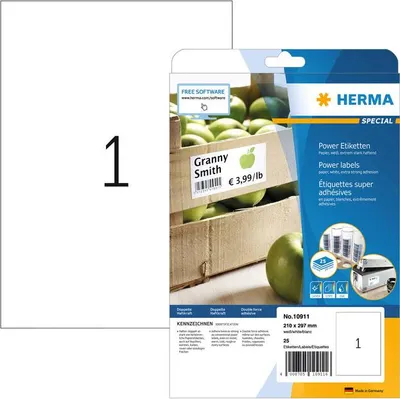 Produktbild von HERMA - Etiketten Power 10911 210x297mm weiß 25 Stück