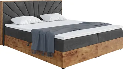 Produktbild von MEBLINI Boxspringbett mit Bettkasten - Gepolstert Doppelbett mit Matratze und Topper - Polsterbett mit Stauraum - Bett mit Kopfteil - Stauraumbett - LOFTY 7 - 200x200 - H4/Schwarz Samt
