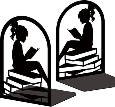 Produktbild von PolkaHome® Buchstützen Set aus Metall – Dekorative Lesezeichenstützen für Bücherregal, schwarz, 2er Set