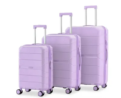 Produktbild von SKYCASES Urban Adventurer – 3 teiliges Hartschalenkoffer-Set aus Polypropylen – 360 Grad Rollen und Zahlenschloss - 44 L | 79 L | 110 L - Violett