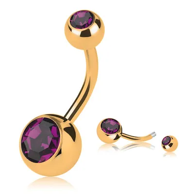 Produktbild von Taffstyle Bauchnabelpiercing Bauchnabelpiercing Banane Stecker vergoldet Doppel Kristall, Violett / 8mm / 5mm