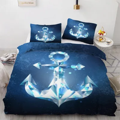 Obrázok produktu pre Sada posteľnej bielizne 155x220 cm, 3-dielna, mikrovlákno, motív kotvy, zapínanie na zips