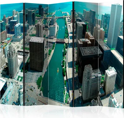 Produktbild von Akusticher Raumteiler Chicago Foto Paravent 225x172 cm beidseitig auf Vlies-Leinwand bedruckt Akustikschaum Trennwand Spanische Wand Sichtschutz Home Office Amerika USA Stadt d-C-0146-z-c