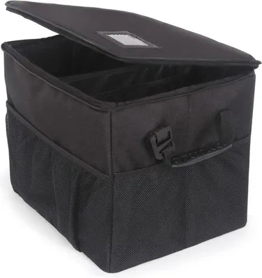 Image de Organisateur de coffre Famanu - Boîte de rangement pliable pour voiture avec réflecteur - Noir