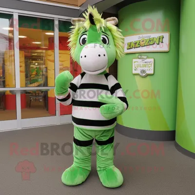 Produktbild von Grüner REDBROKOLY Zebra Maskottchen Kostüm charakter bekleidet mit einem Pullover und Kummerbunden